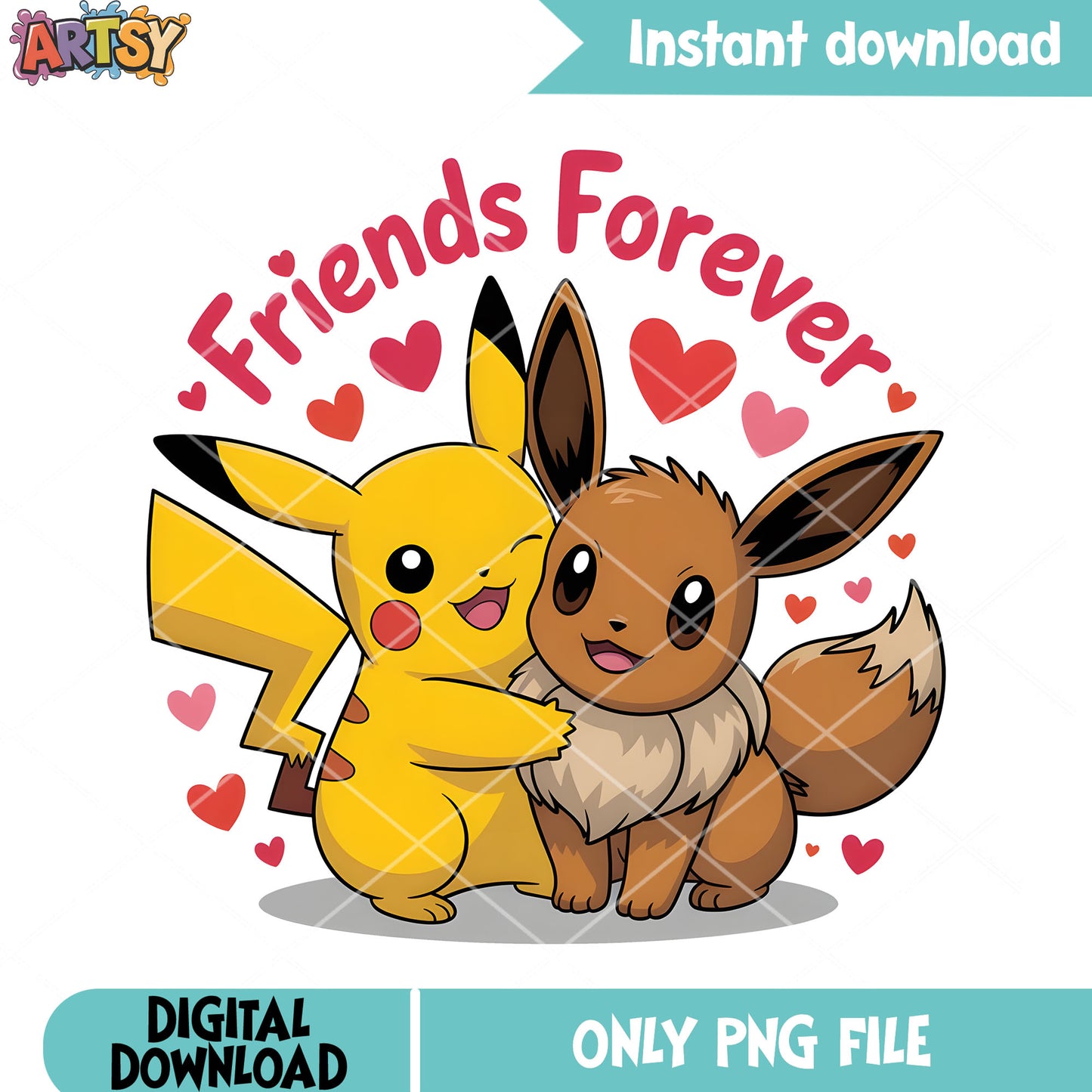 Eevee pikachu friends poster png, pokemon couple png, pokemon eevee png
