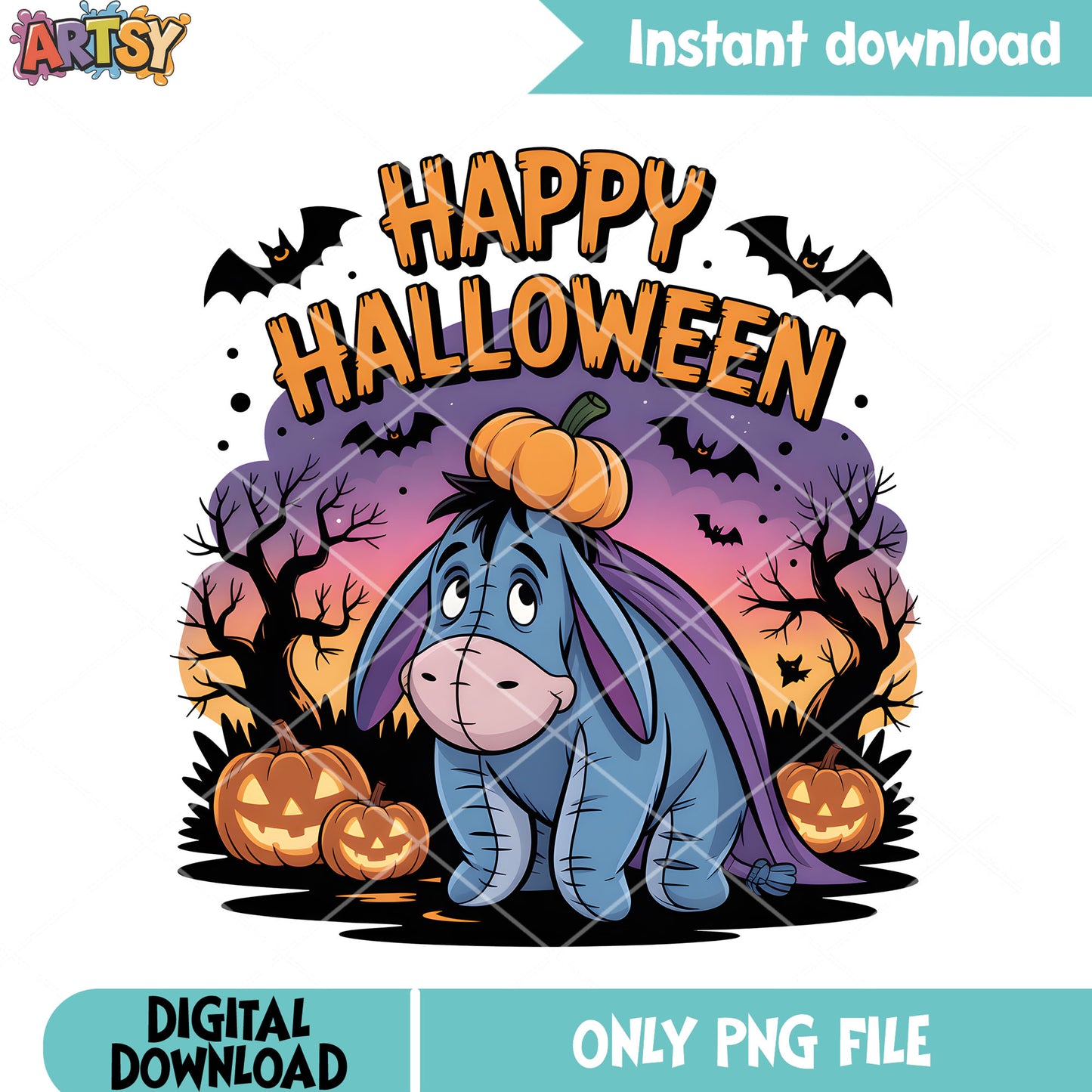 Eeyore scary pumpkin png, disney halloween png, winnie the pooh eeyore png