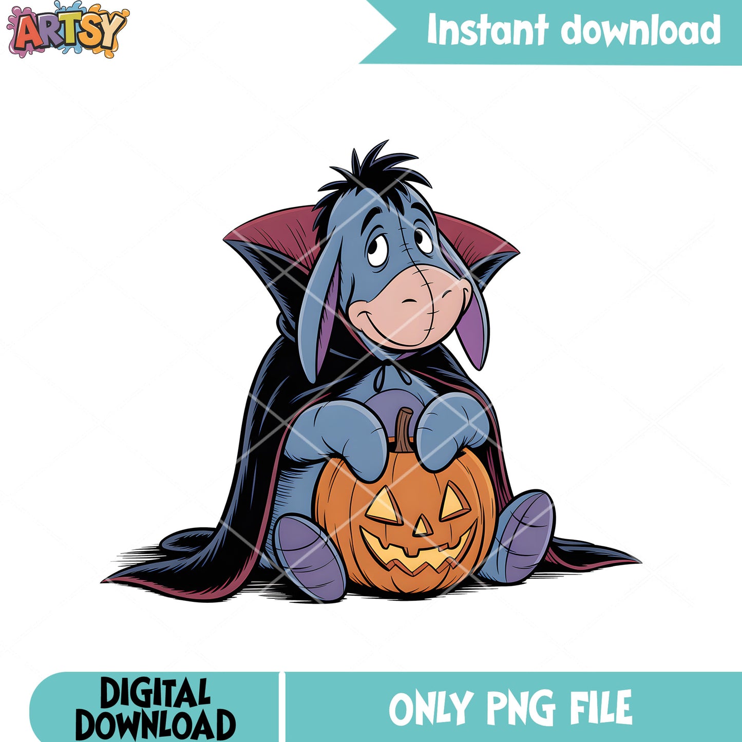 Eeyore vampire poster png, halloween pooh bear png, disney eeyore png