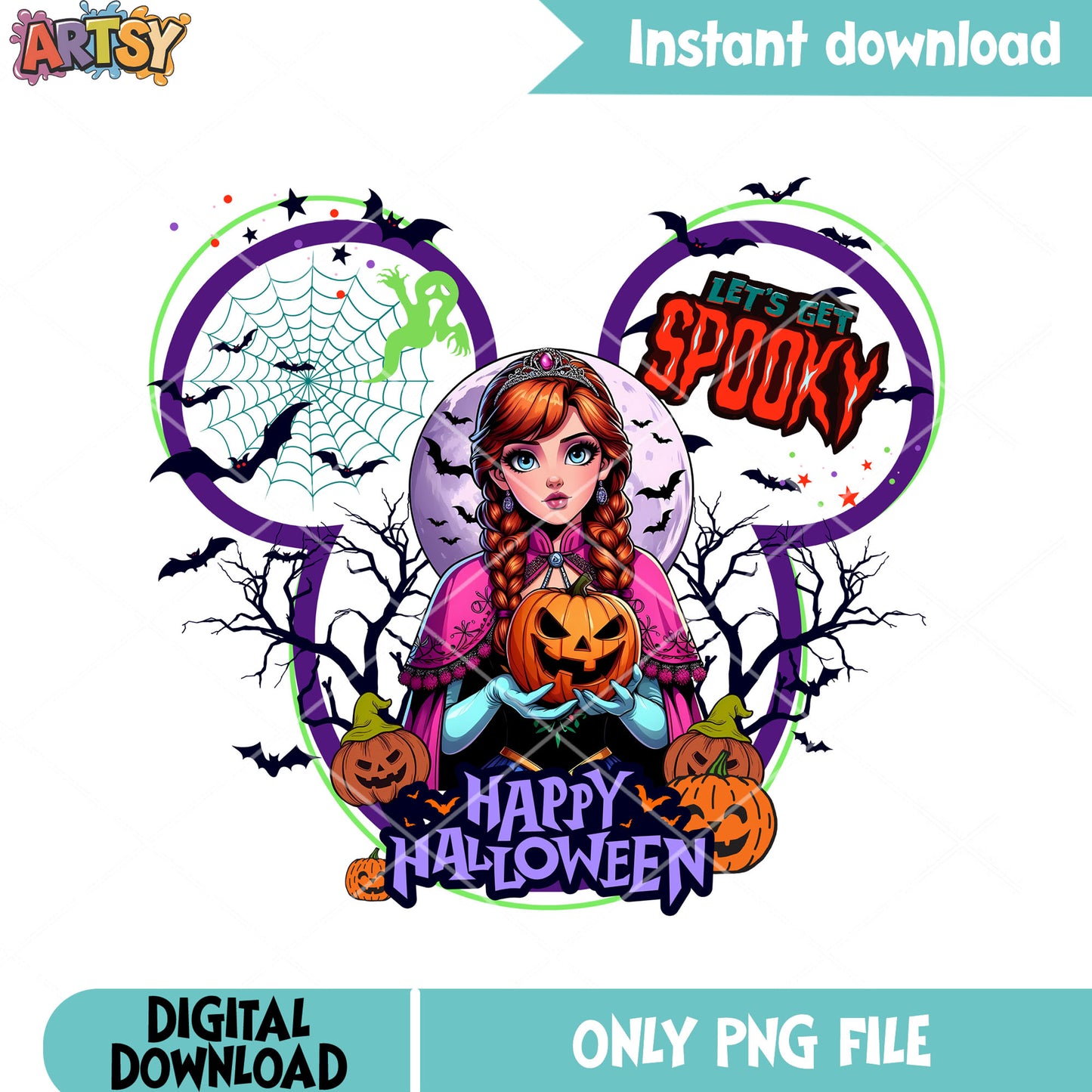 Elsa princess png, scary halloween png, jack o lantern png