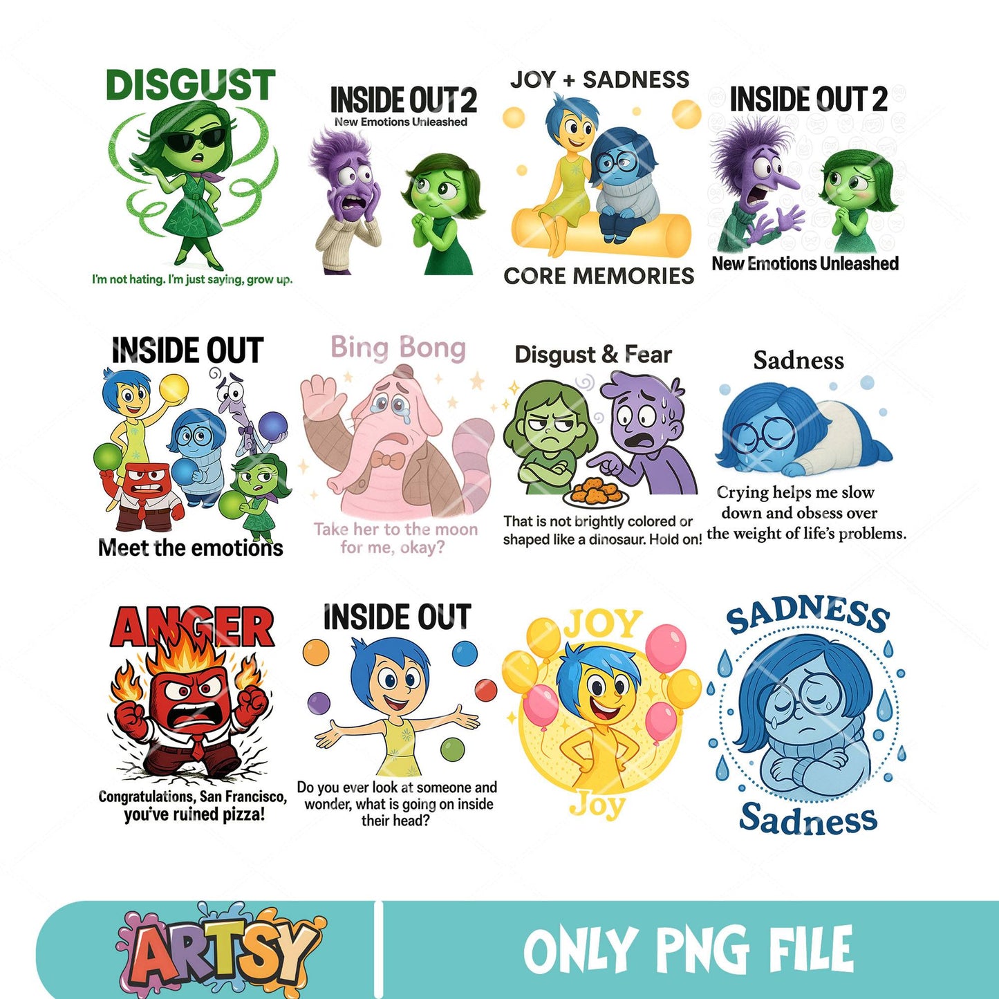 Emotions quotes png bundle, inside out 2 png, disney inside out png