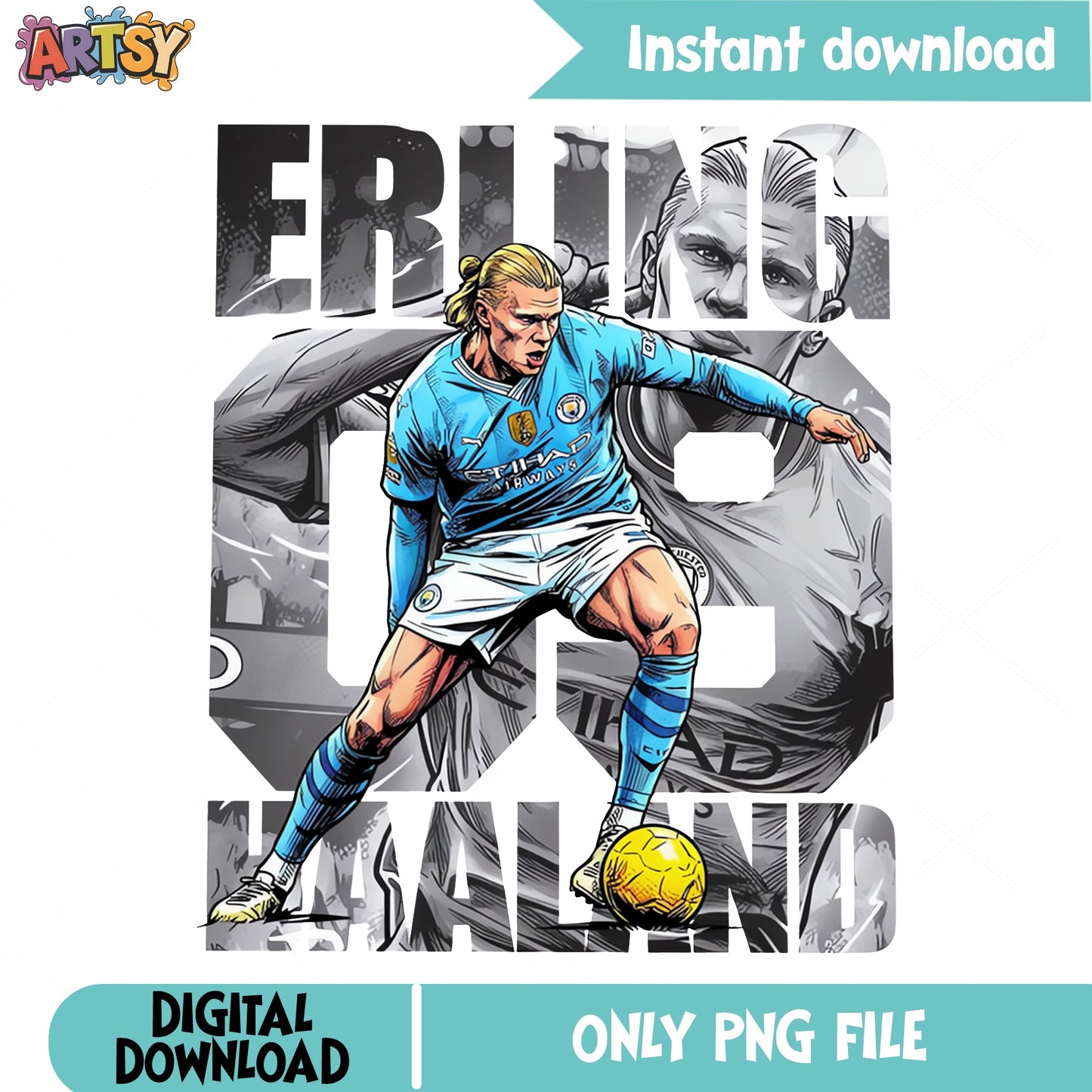 Erling Haaland Number 9 Soccer PNG, Man City PNG, Football PNG