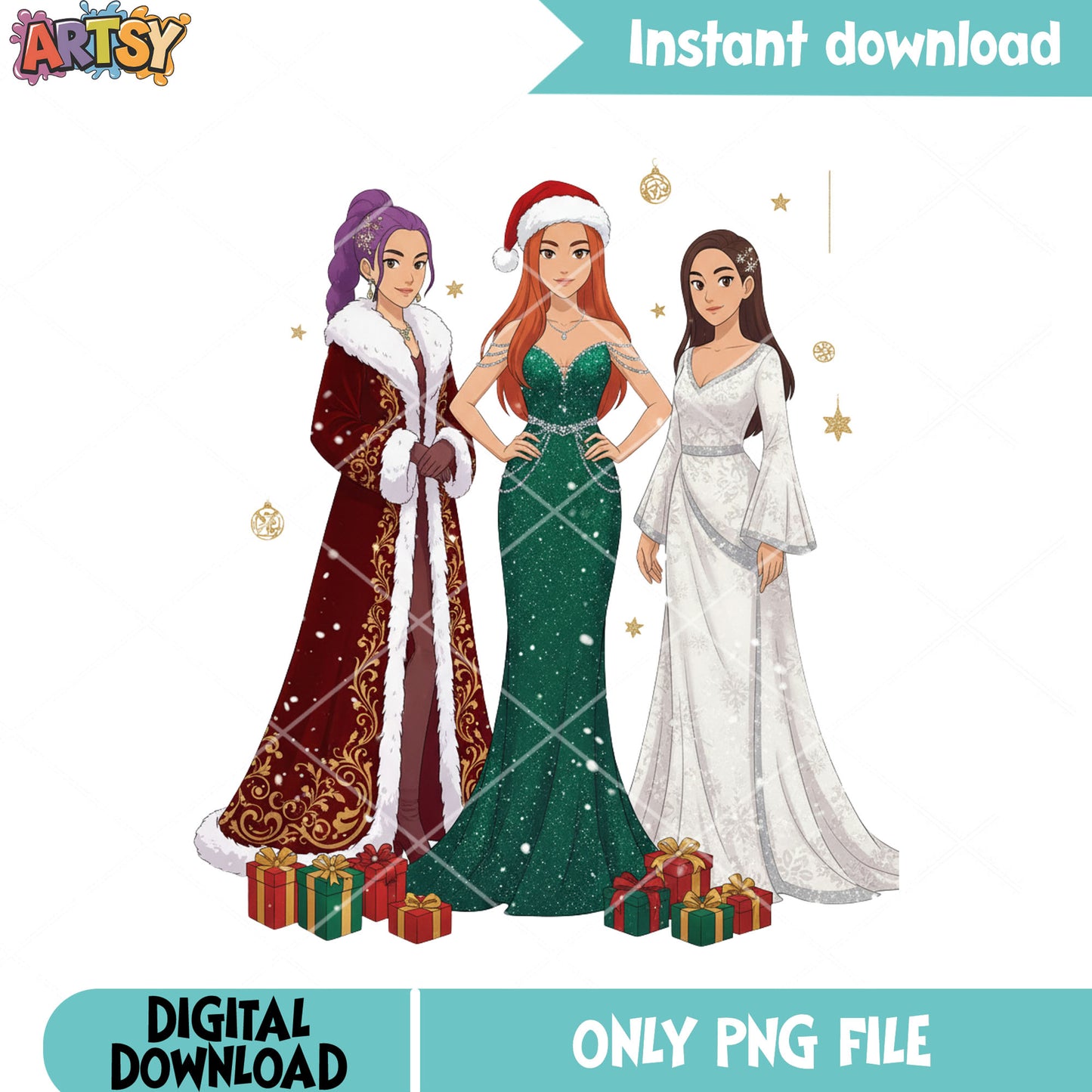 Evening dress for Christmas night png, huntrix png, christmas gifts png