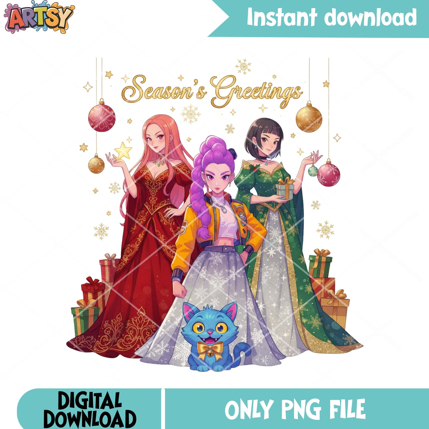 Evening dress in christmas png, huntrix png, seasons greetings png