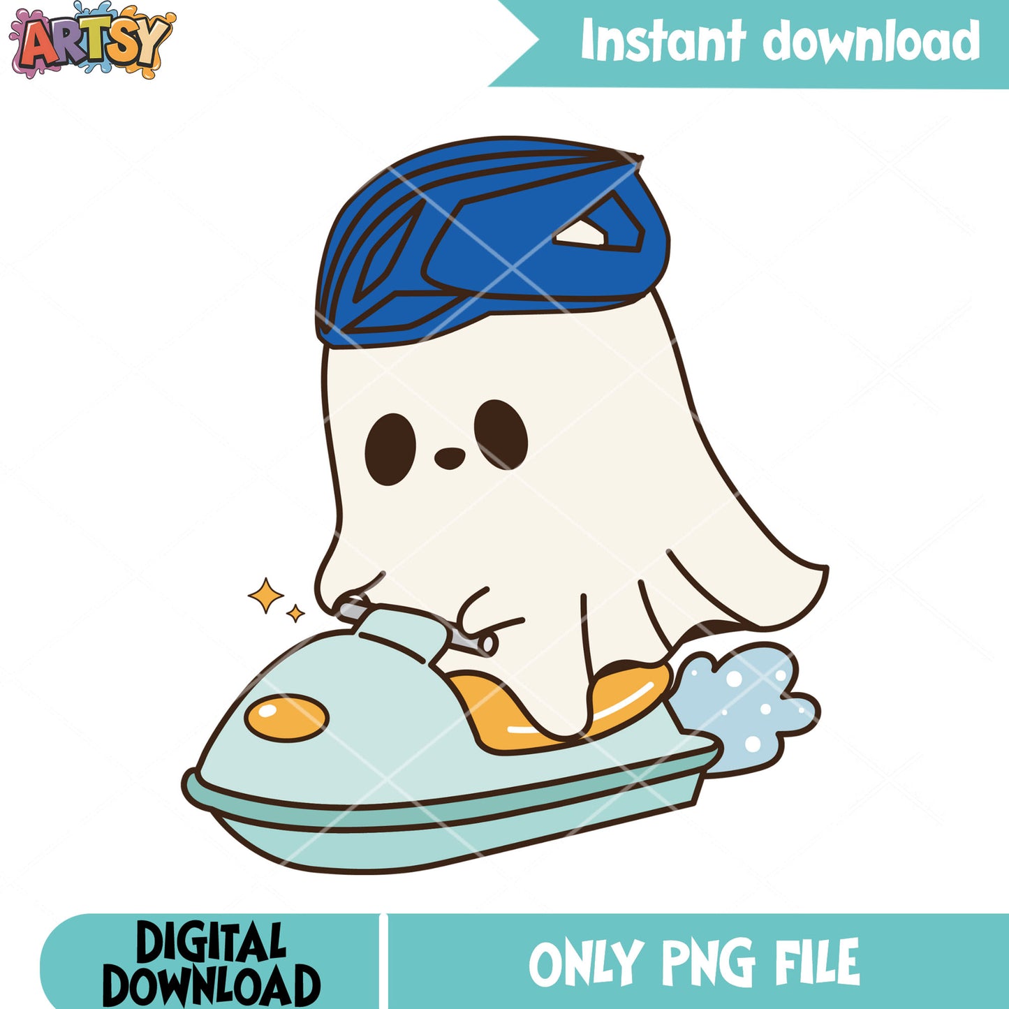 Excited baby ghost png, motorbike water png, halloween scary png