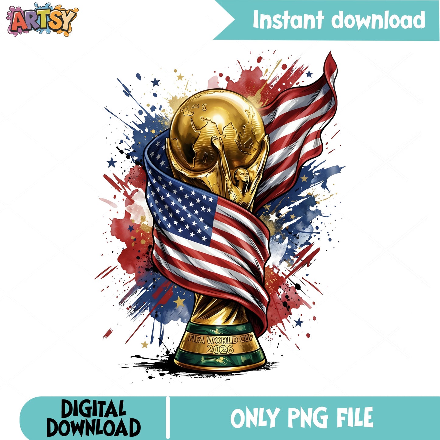 FIFA World Cup 2026 USA PNG, Soccer Trophy PNG, American Flag PNG