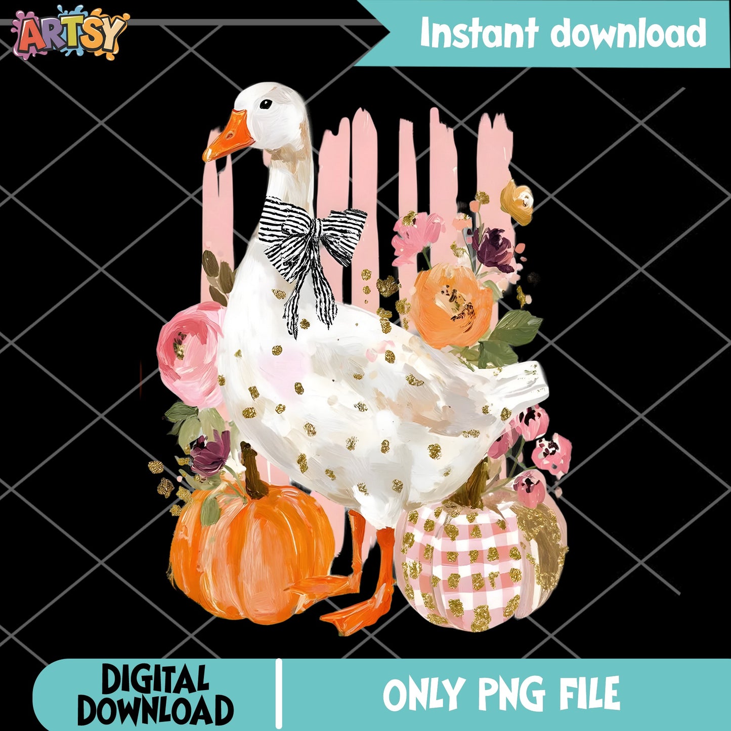 Fall Goose With Pumpkins Floral PNG, Autumn Duck PNG, Halloween PNG