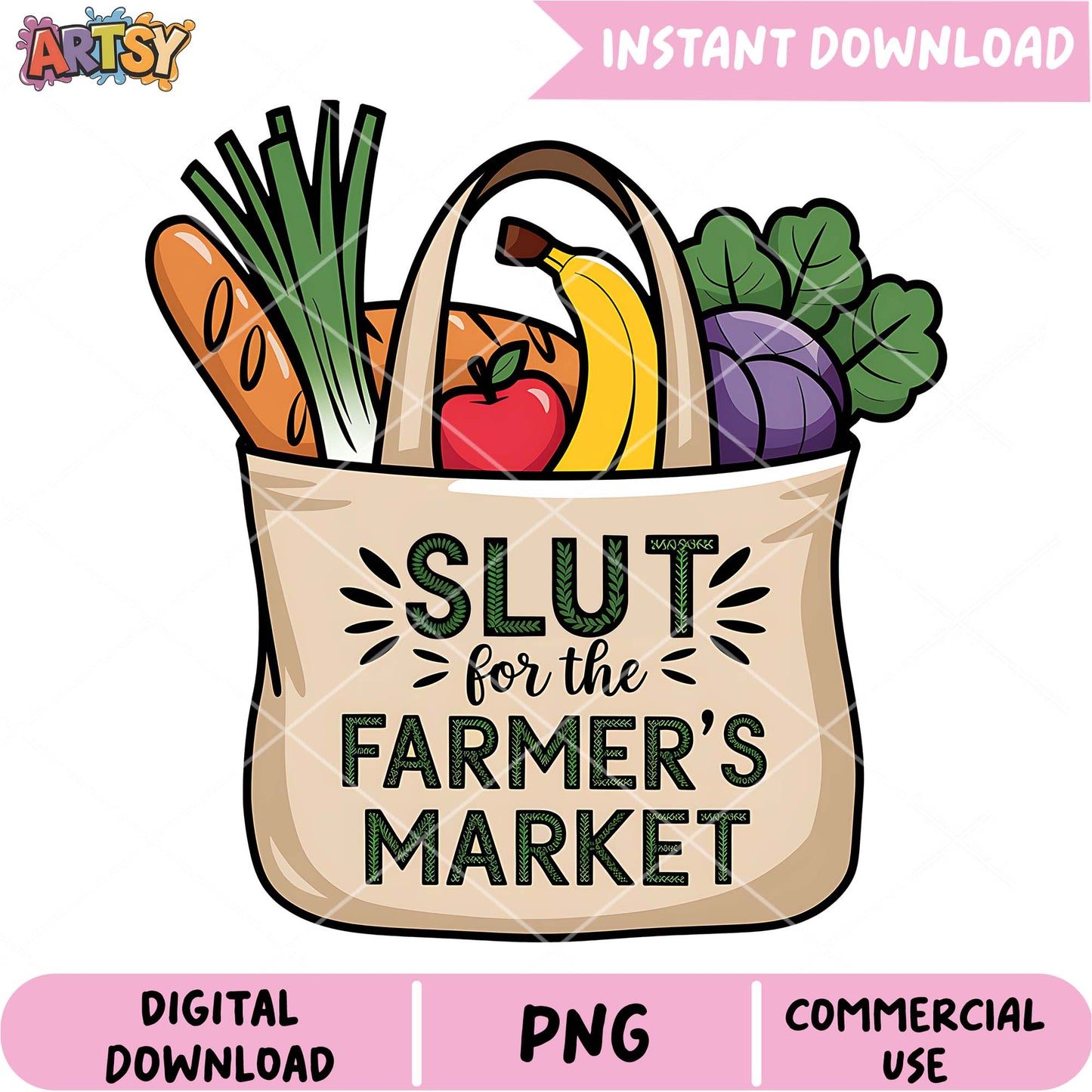 Farmers Market Tote Bag PNG Design