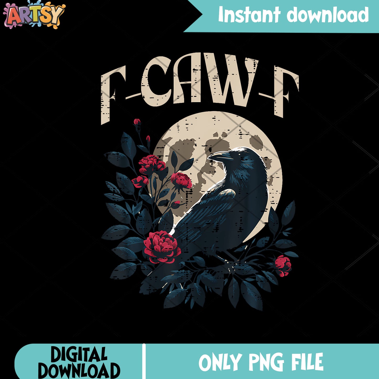 F caw f black crow png, full moon night png, black bird png