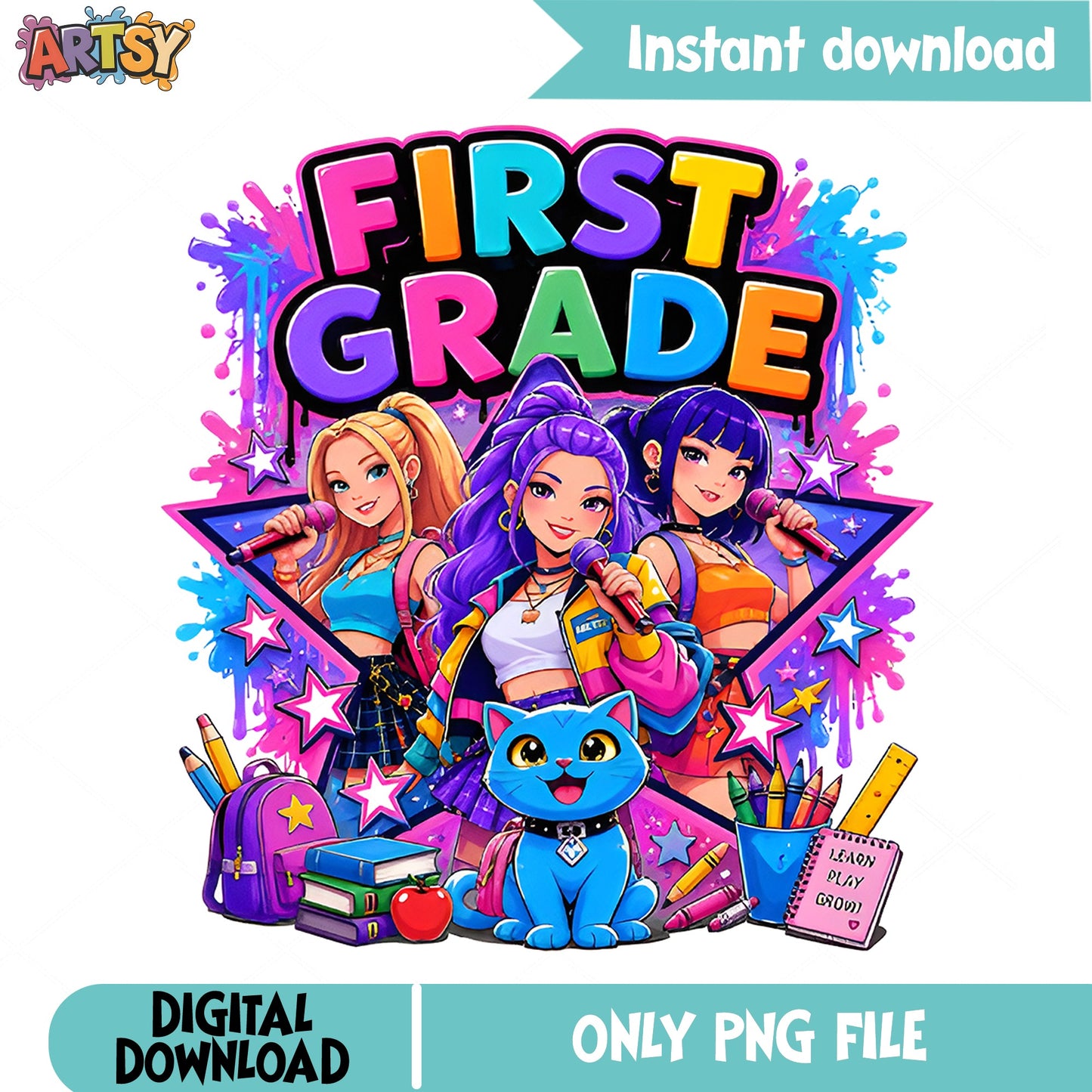 First Grade Girls PNG, Back To School PNG, Teacher Gift PNG