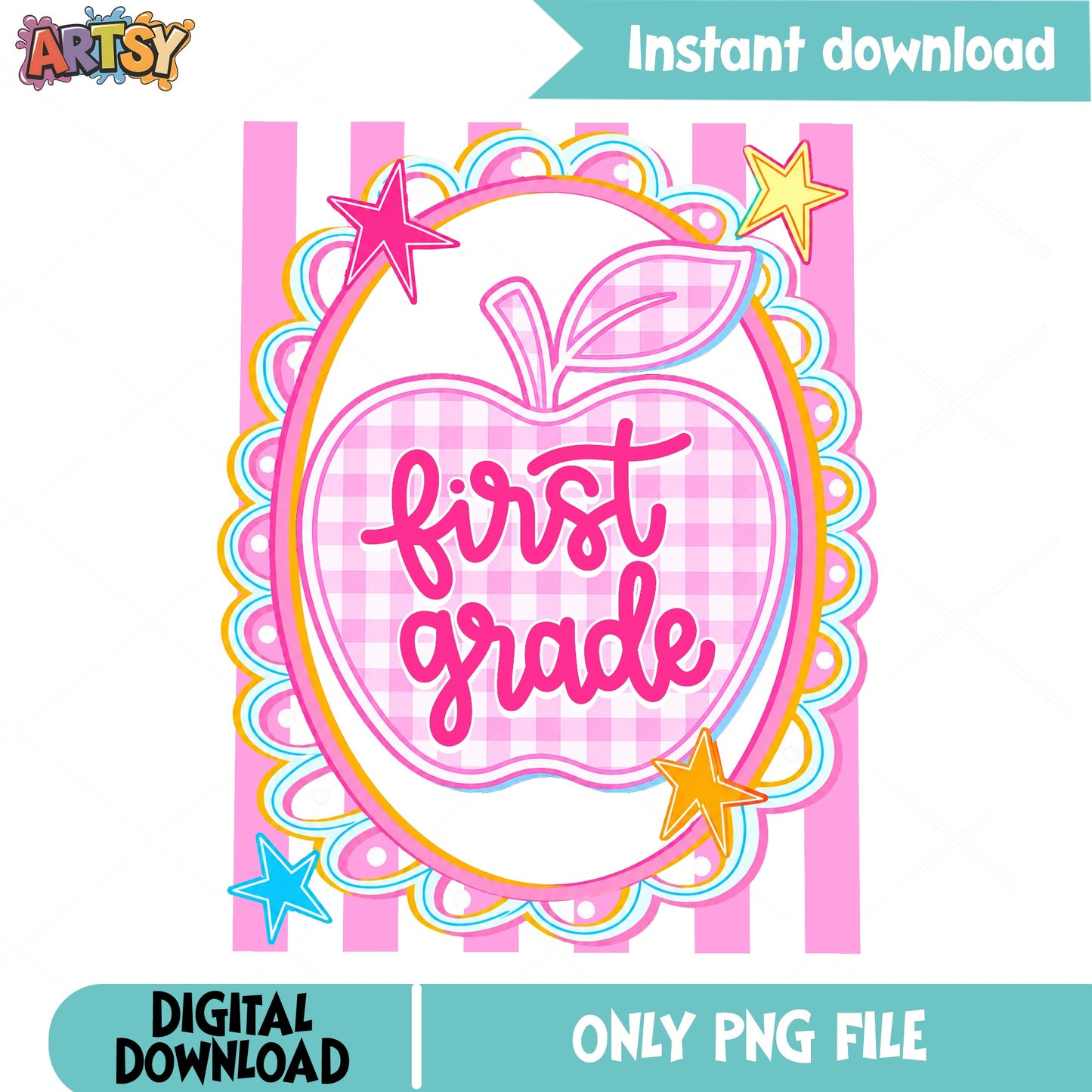 First Grade PNG, Back To School Apple PNG, Teacher Gift PNG