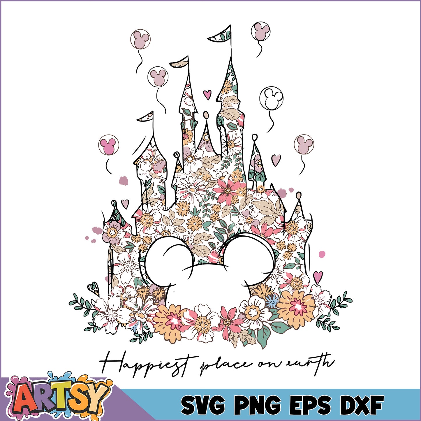 Floral Mickey Castle SVG Design