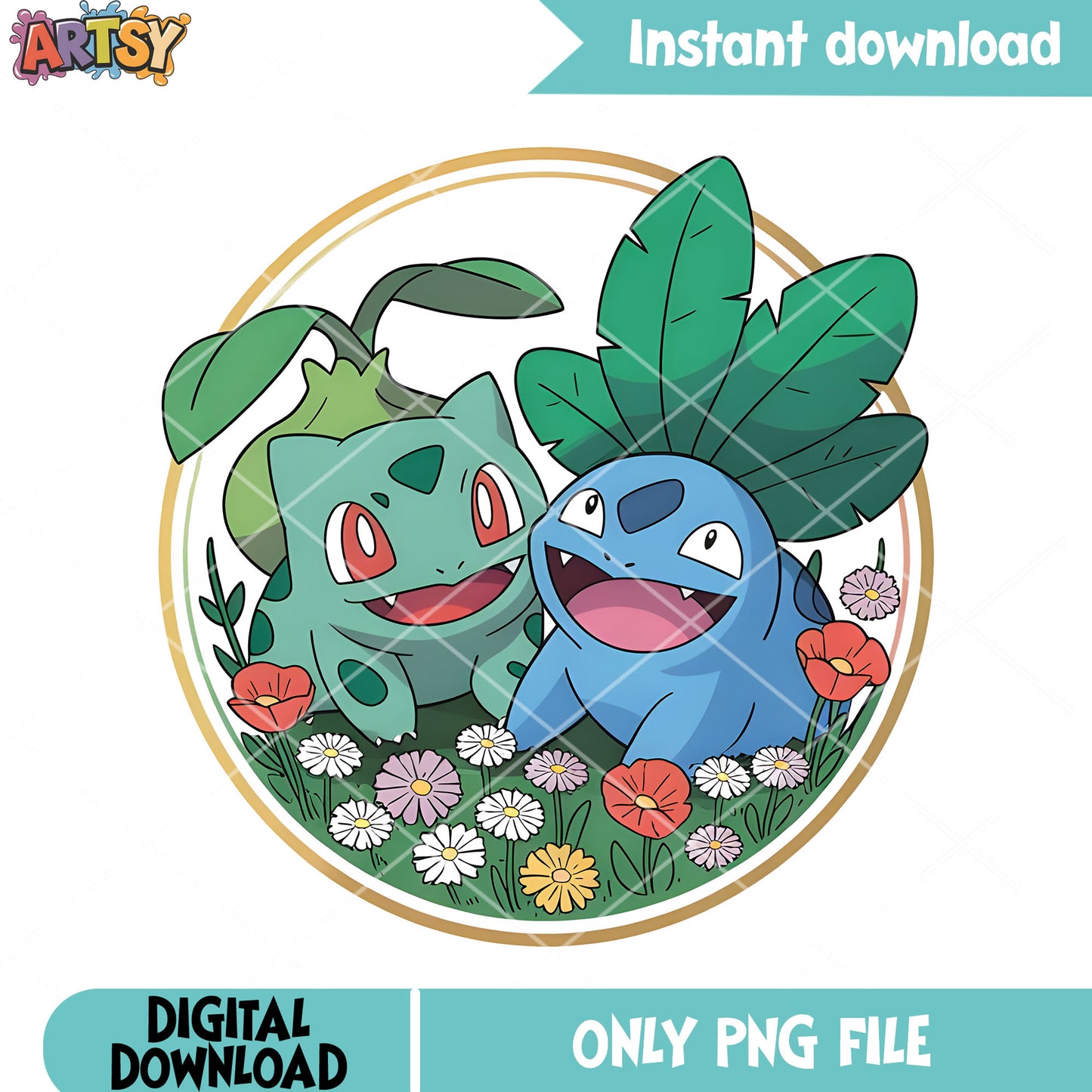 Flora type duo friends png, pokemon card png, pokemon oddish png
