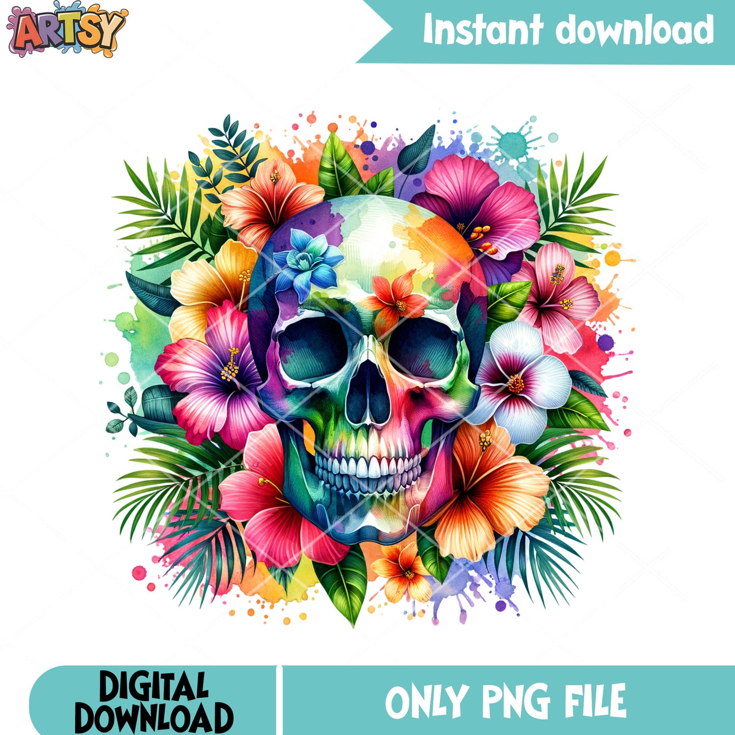 Flower garden png, Skull skeleton png, scary halloween png