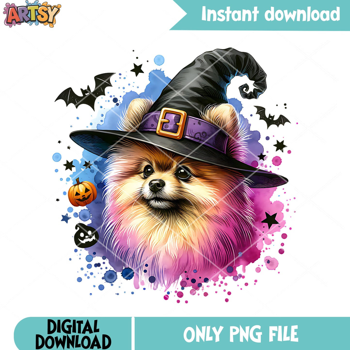 Fluffy dog the witches png, tiny pumpkin png, halloween scary png