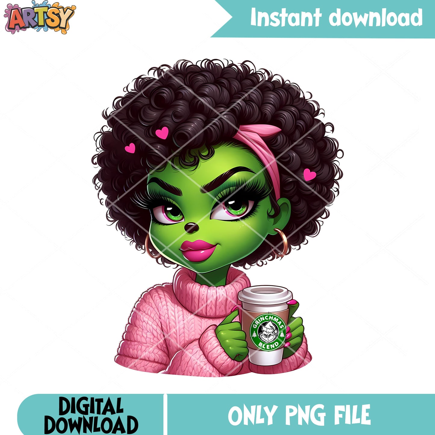 Fluffy hair christmas woman png, christmas movies png, the grinch png