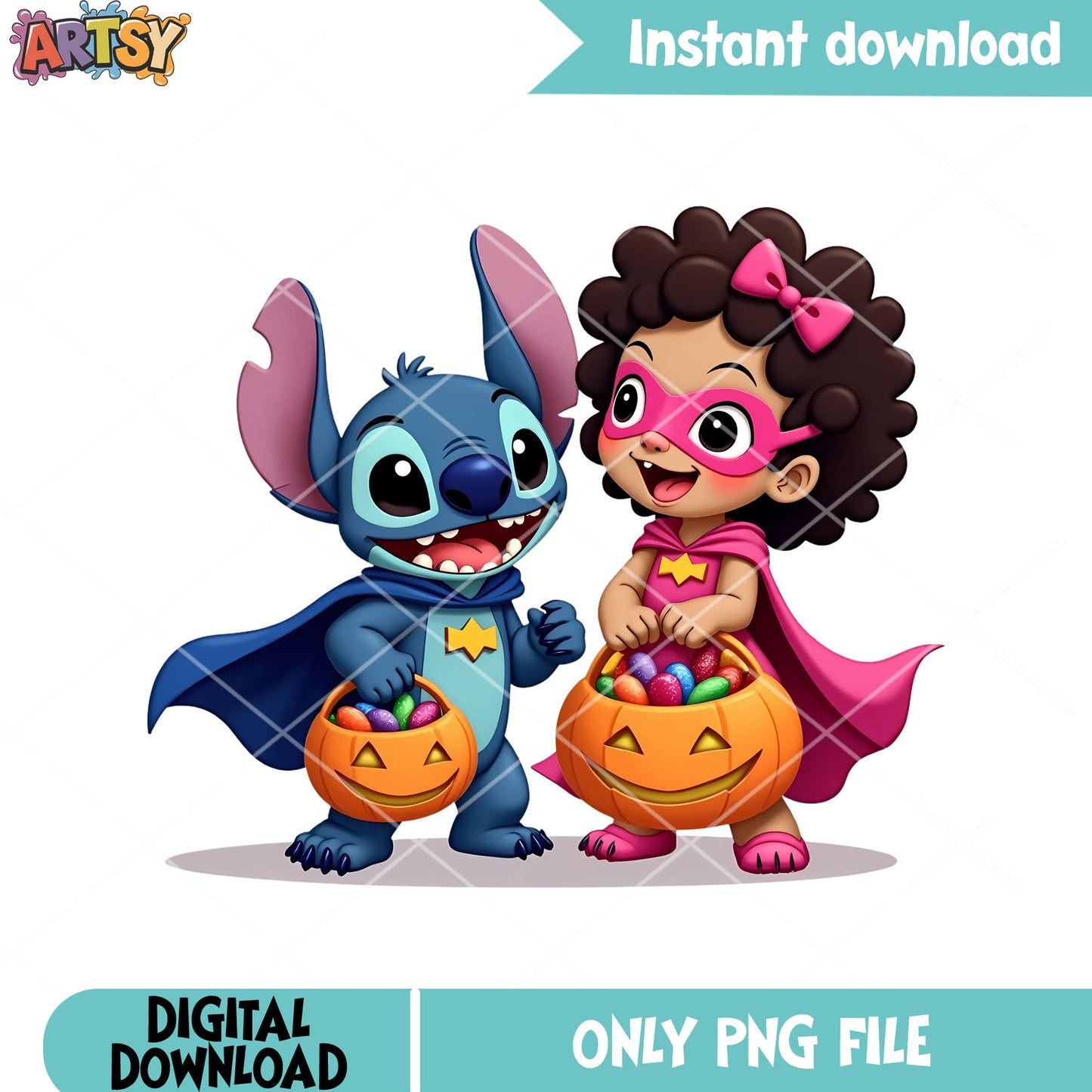 Fluffy hair pink bow tie png, lilo and stitch png, happy halloween png