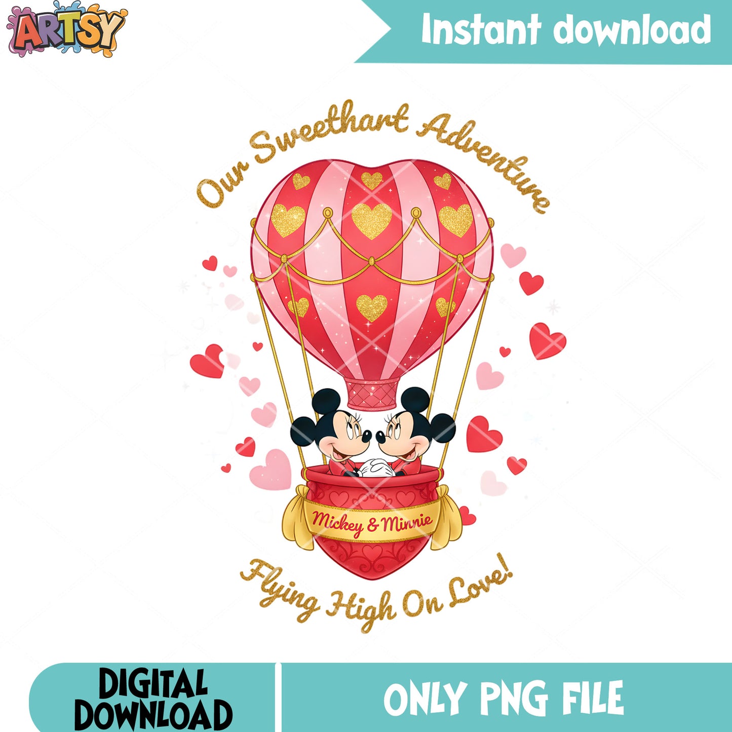 Flying high on love valentine png, valentine poster png,mickey minnie png
