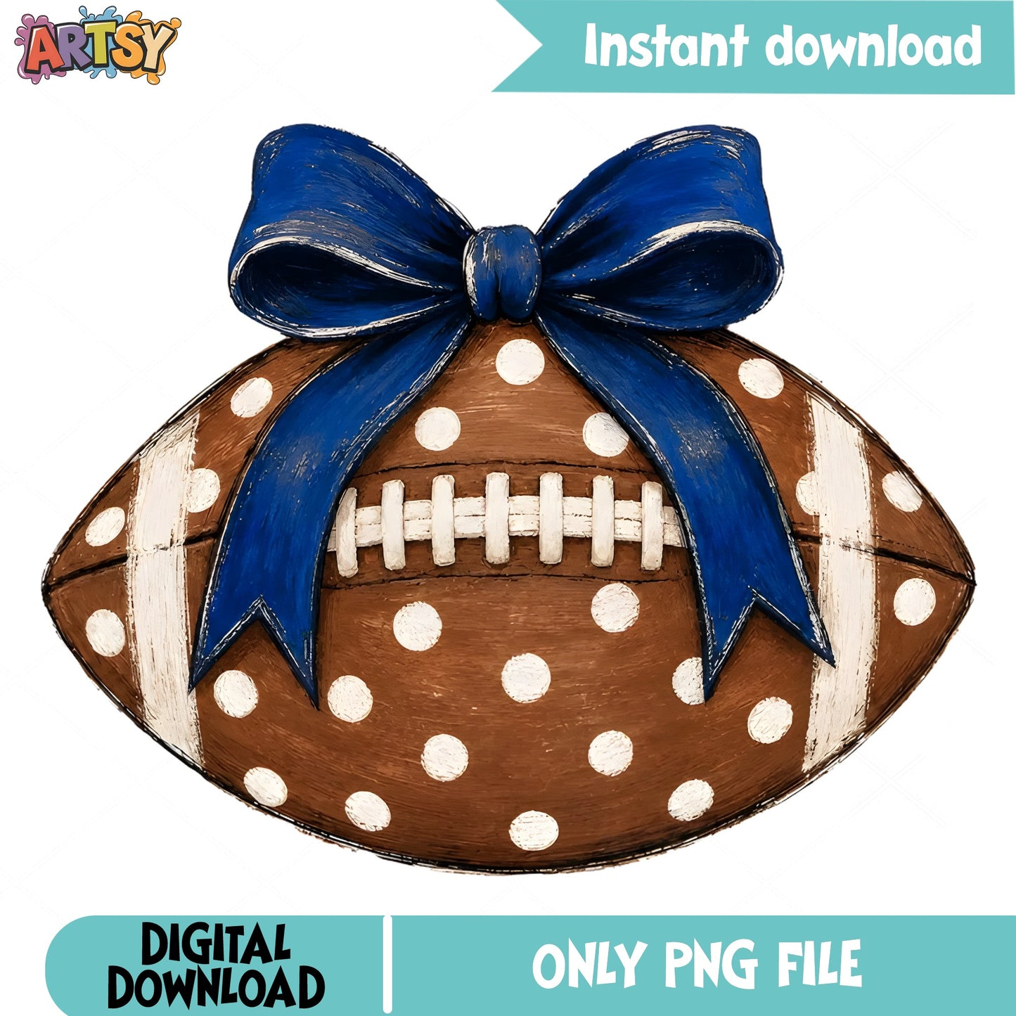 Football With Blue Bow PNG, Coquette Football Clipart, PNG