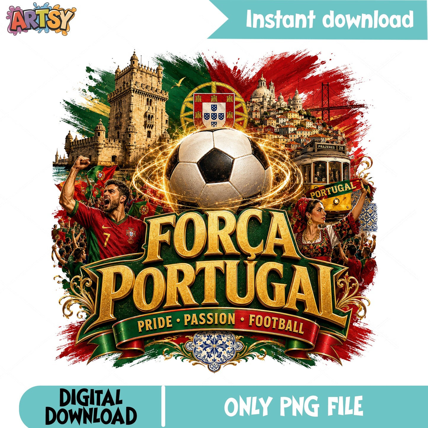 Forca Portugal PNG, Soccer Football Fan Shirt, Portugal PNG