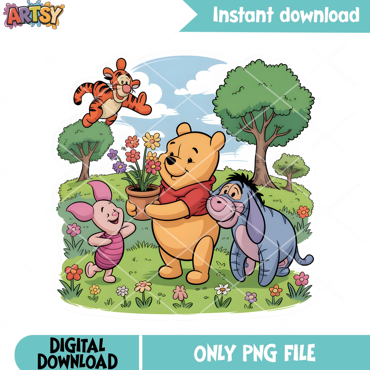 Four pooh friends stickers png, pooh and friends png, classic pooh png