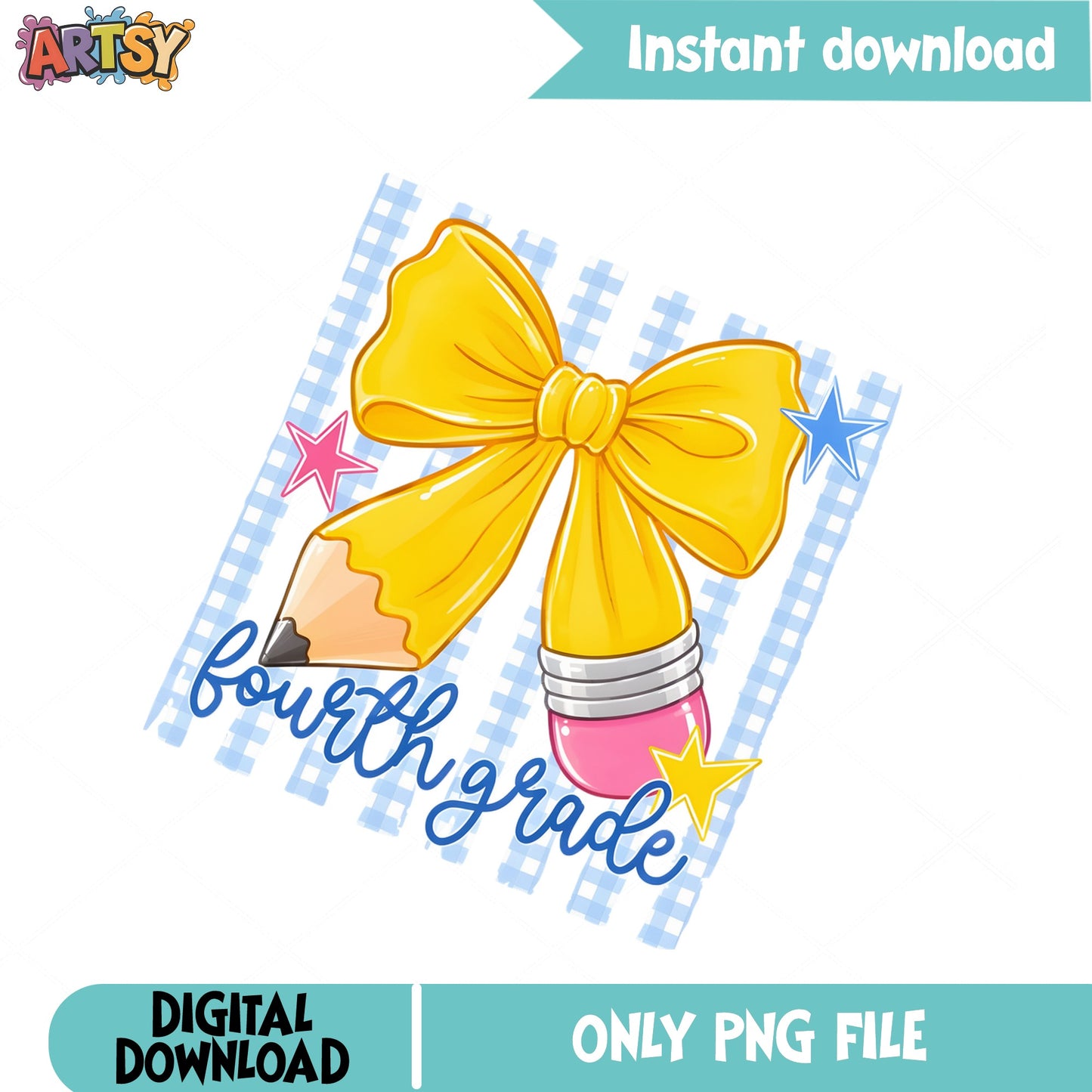 Fourth Grade Pencil Bow PNG, Back To School PNG, Teacher PNG