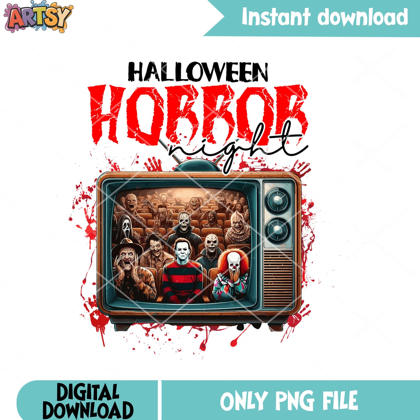 Freddy krueger png, bloody television png, pennywise png