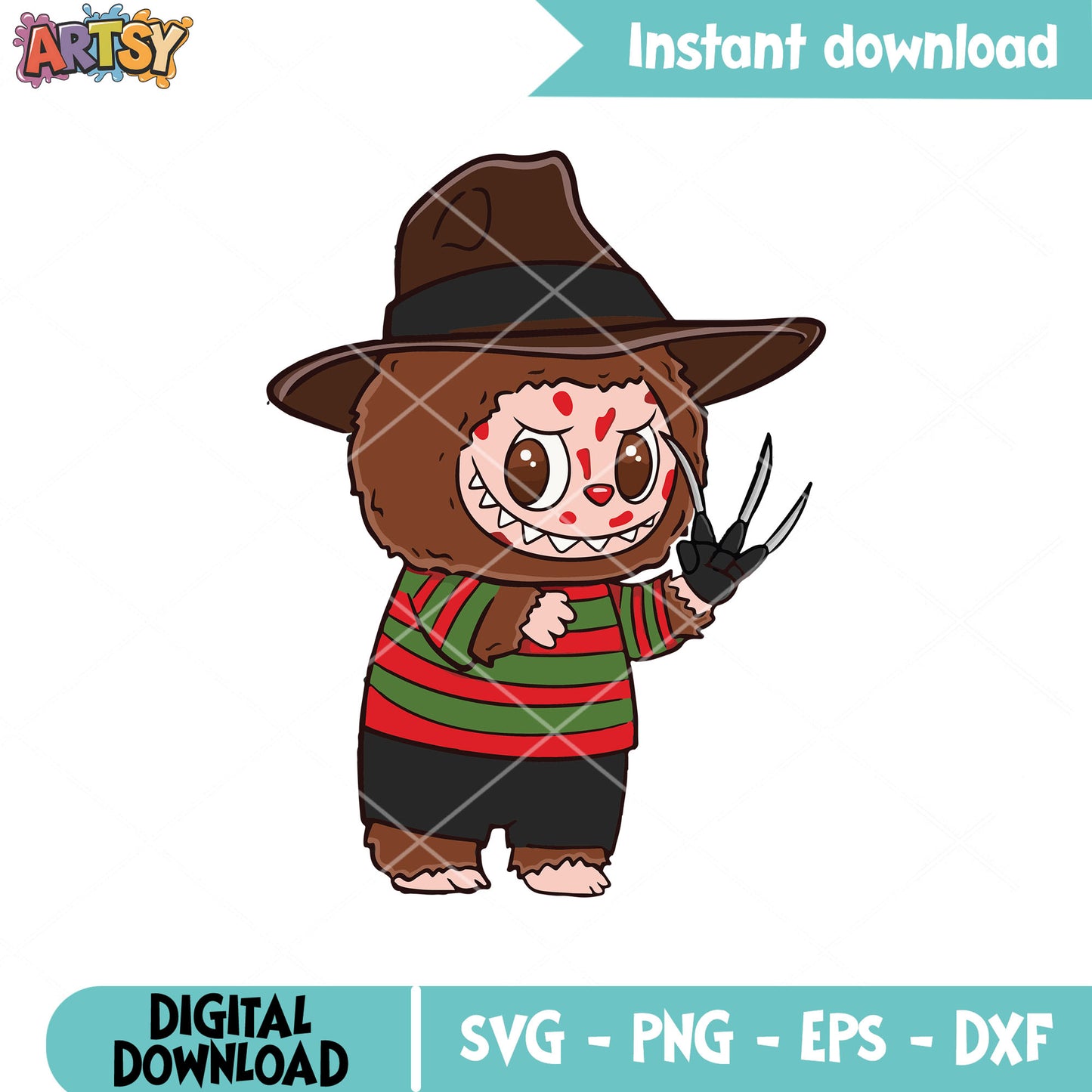 Freddy labubu knife svg, labubu halloween svg, Freddy Krueger svg