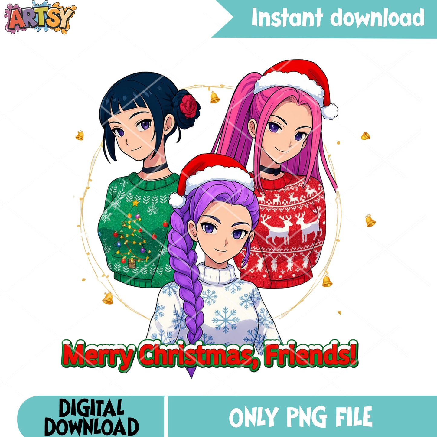 Friends happy christmas png, rumi huntrix png, santa hat png