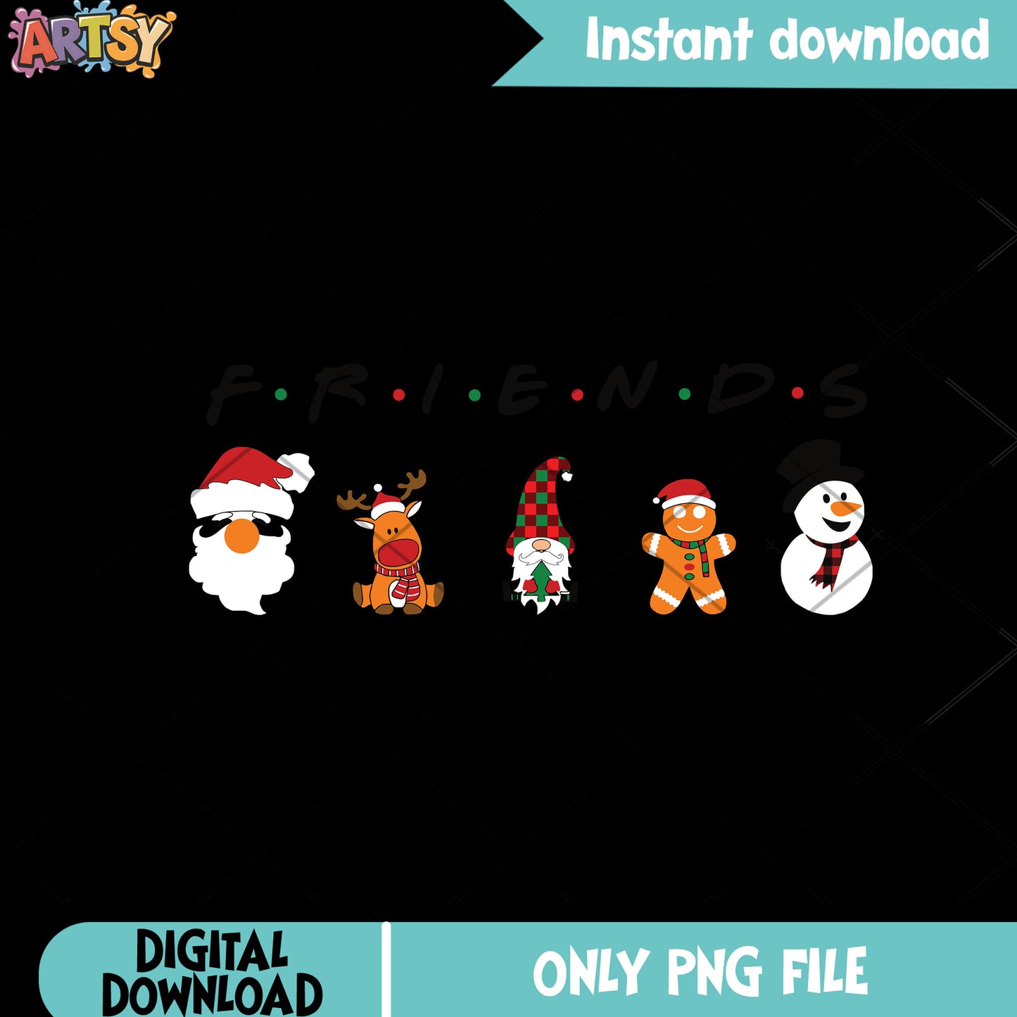 Friends sitcom gingerbread christmas png, santa claus png, snowman png