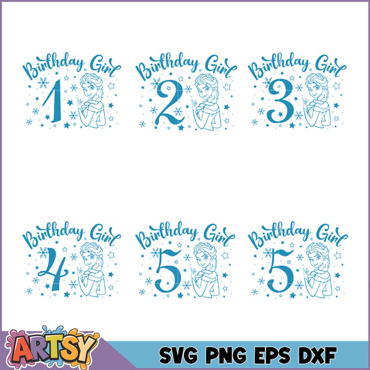 Frozen Birthday Girl SVG Bundle 1-5