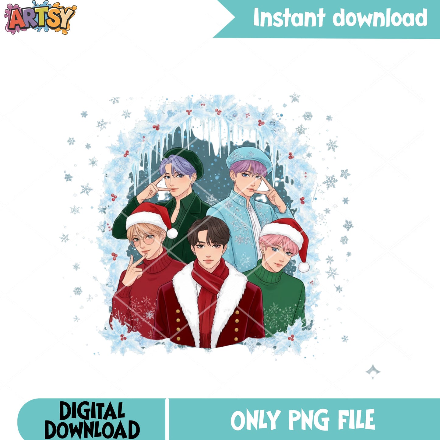 Frozen saja boys christmas png, kpop demon hunters png, santa hat png
