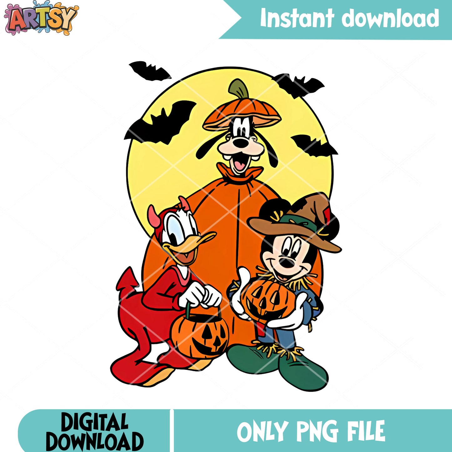 Full moon night png, pumpkin costume png, disney halloween png