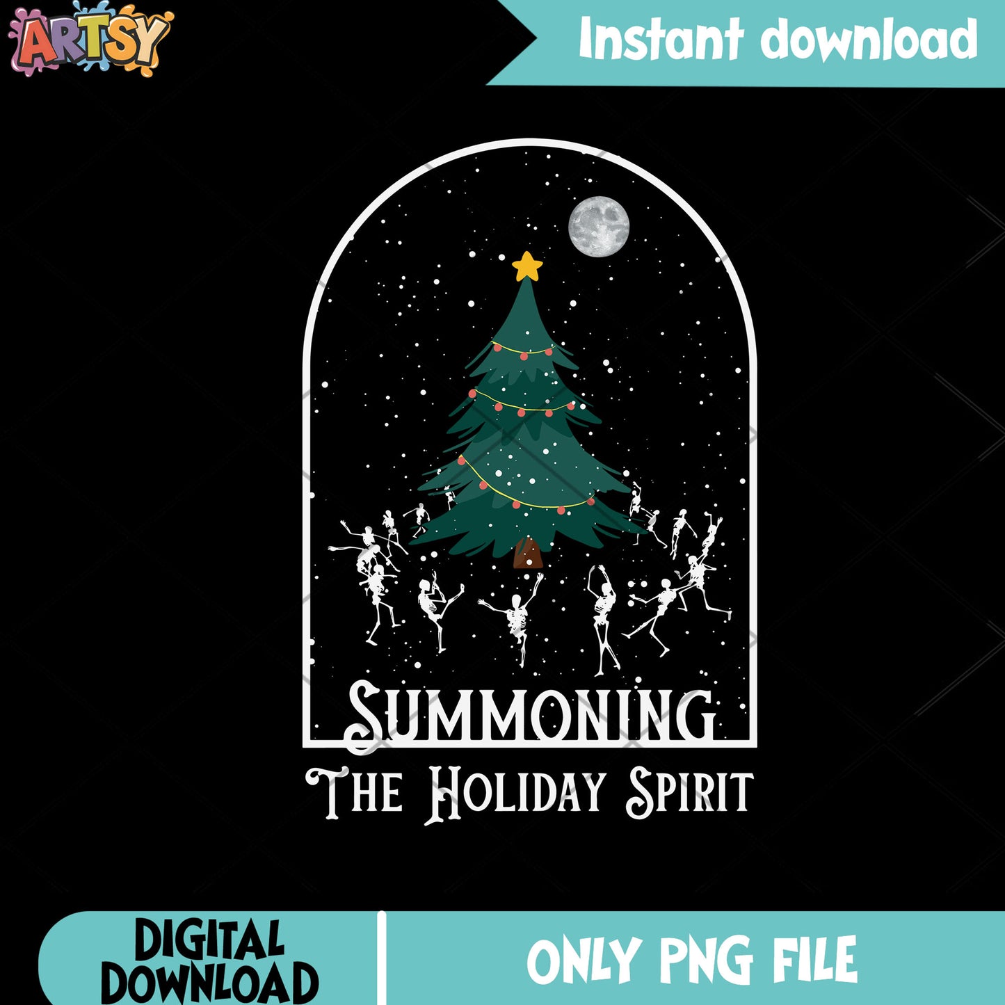 Full moon night xmas png, christmas tree png, christmas holidays png