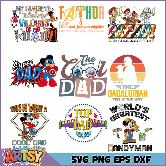 Fun SVG Bundle of Cool Dad Quotes and Disney Inspired Designs