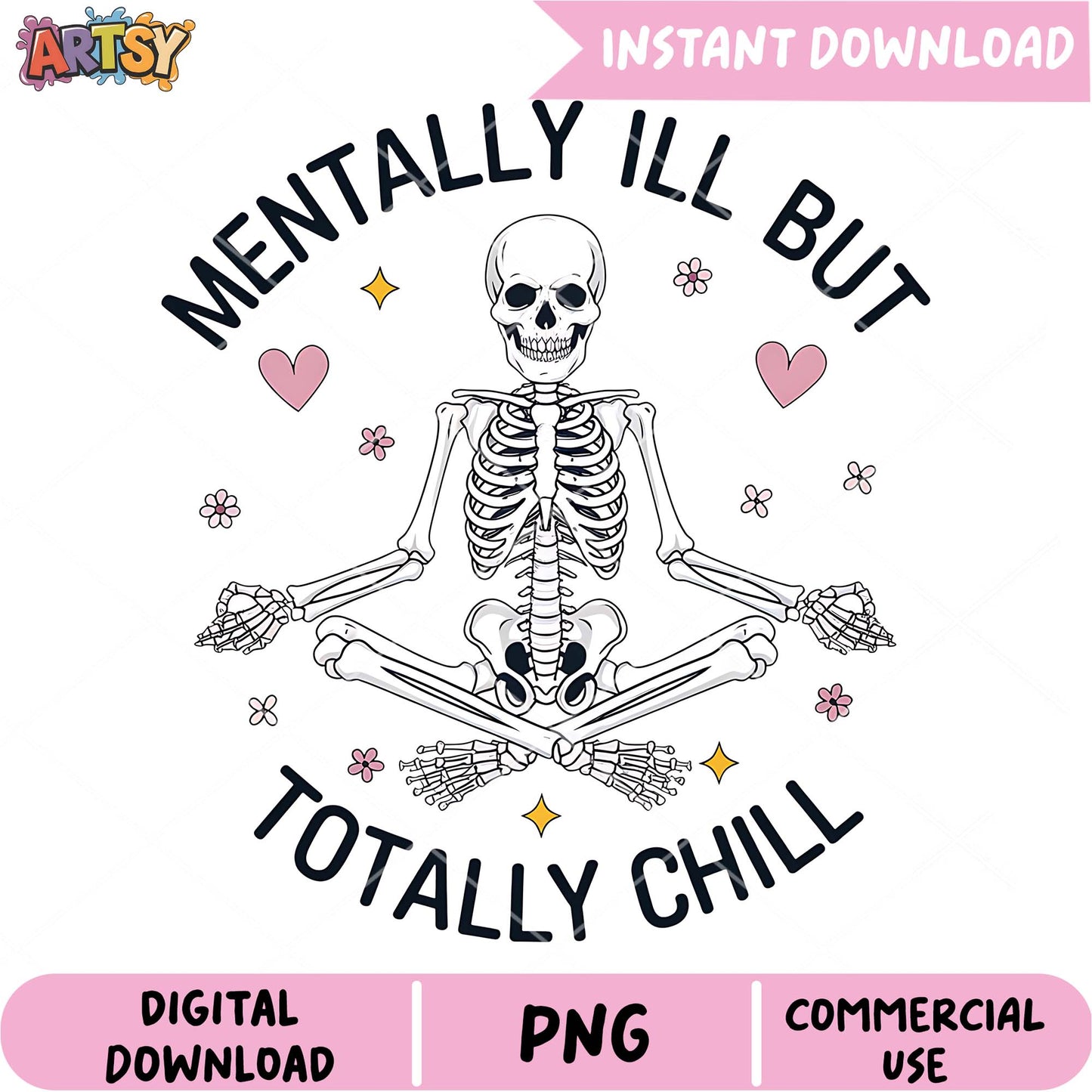 Funny Skeleton Art Design for Mental Health Awareness PNG