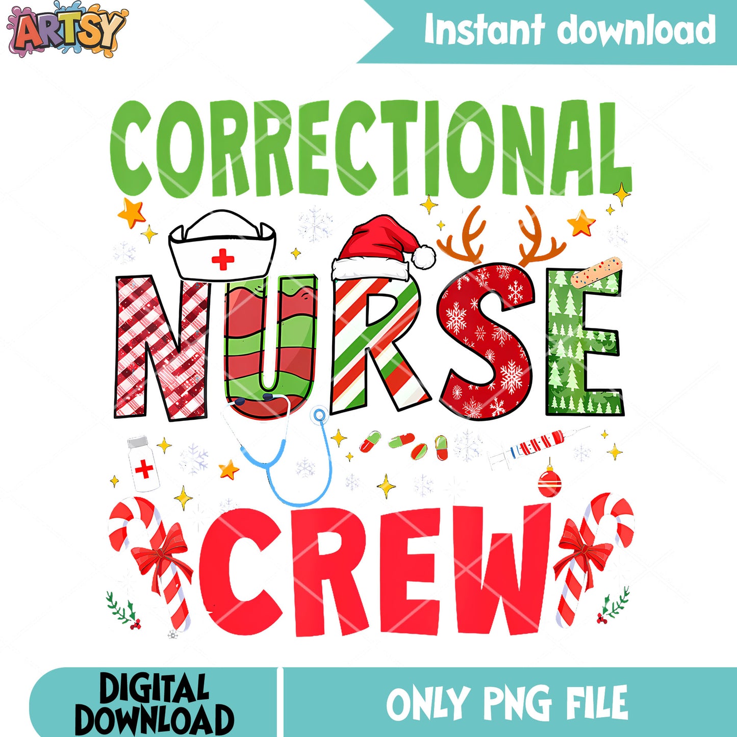 Funny Xmas Nurse Pajama T-Shirt png, christmas png, santa hat png