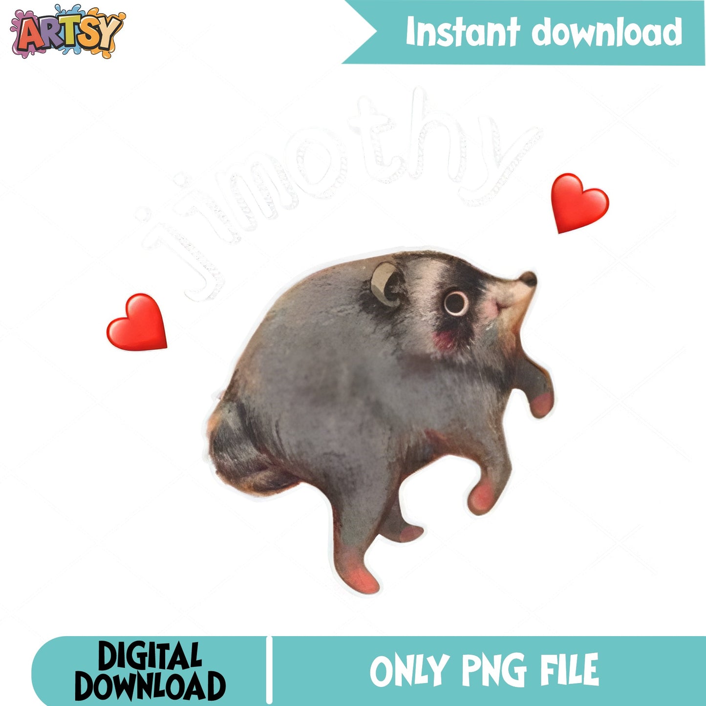 Funny Possum Meme PNG, Cute Opossum With Hearts PNG, Meme PNG