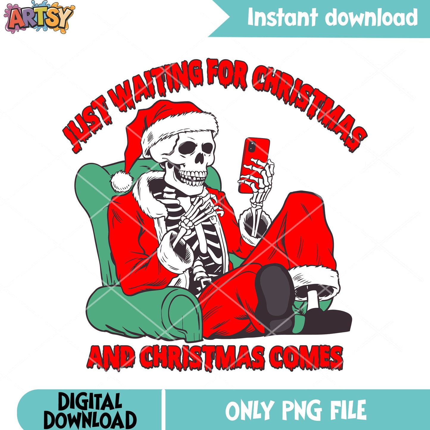 Funny christmas skeleton png, santa costume png, christmas poster png