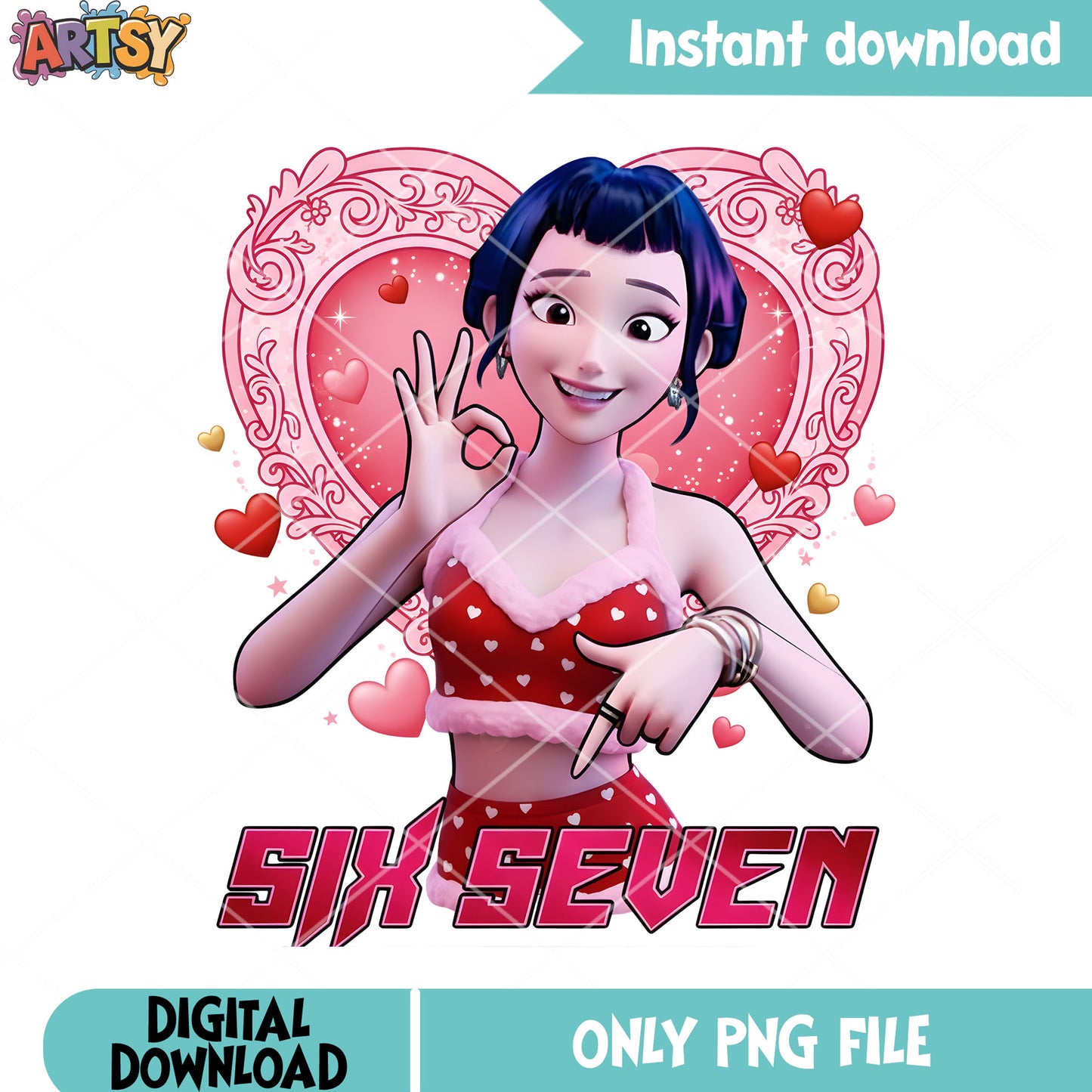 Funny zoey six seven valentines png, huntrix girls png, valentines png