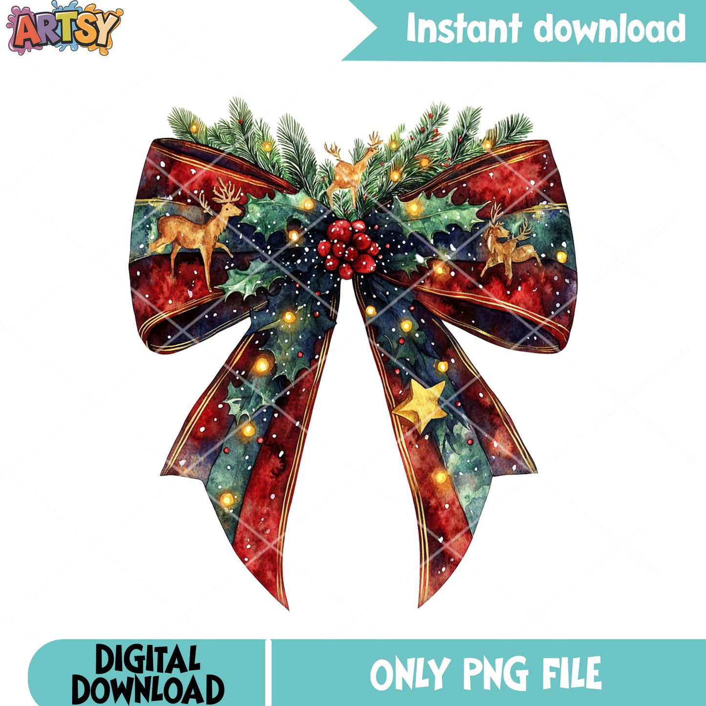 Galaxy Tree christmas png, christmas bow png, christmas reindeer png