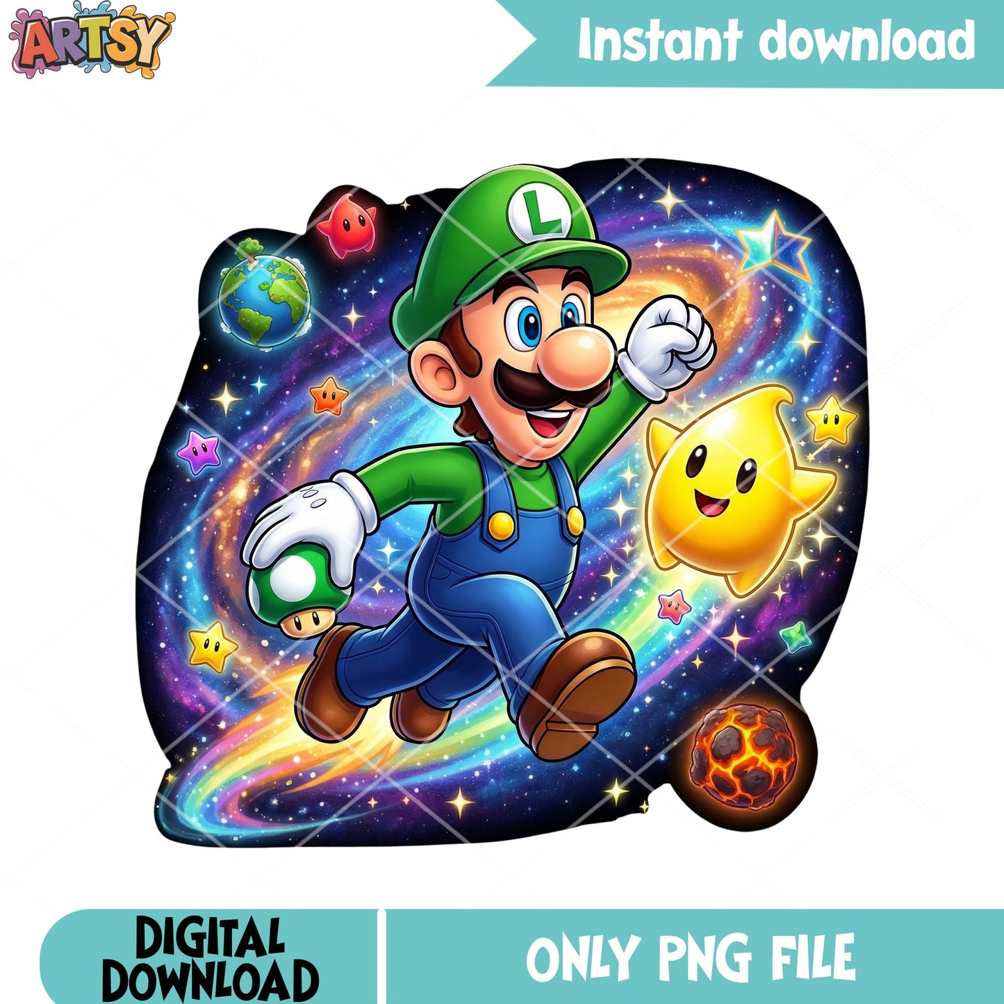 Galaxy earth meteoroid luigi png, luigi mario png, galaxy vibes png