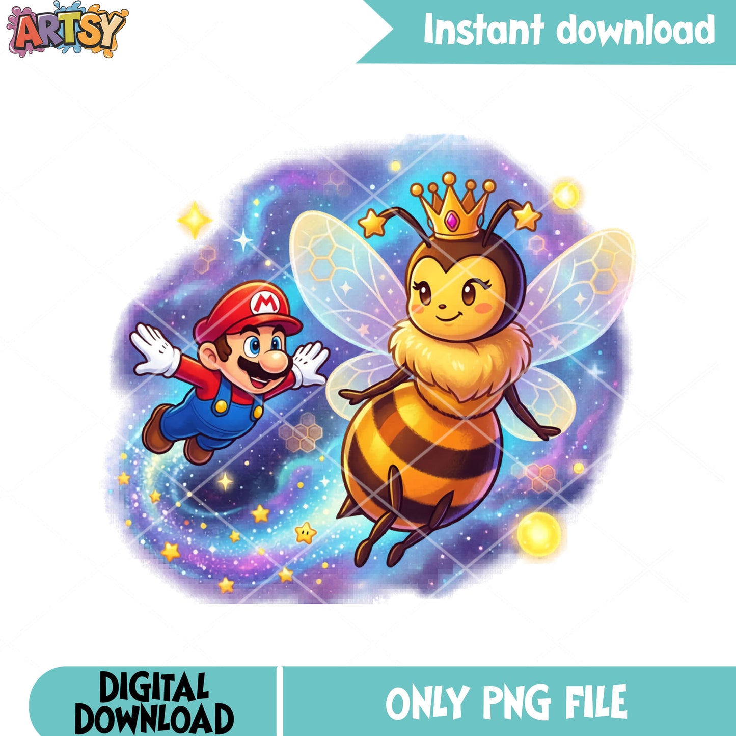 Galaxy honey mario png, mario galaxy queen bee png, galaxy vibes png