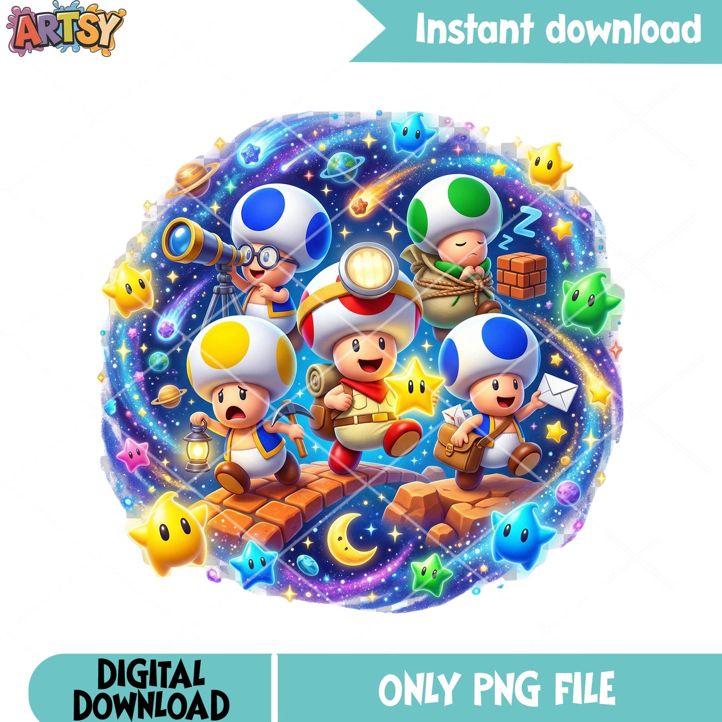 Galaxy toad murshroom png, galaxy vibes png, super mario galaxy png