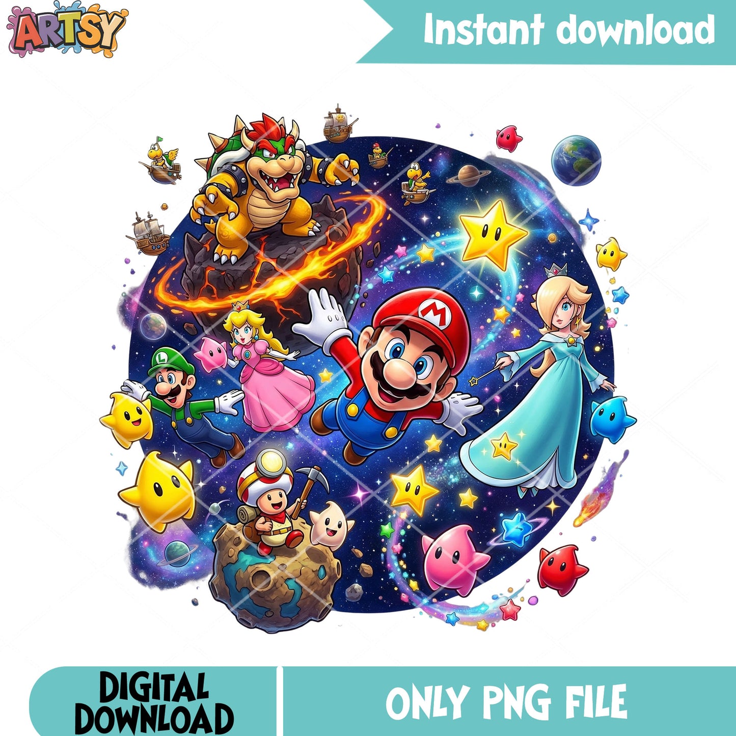 Galaxy toad peach rosalina png, super mario galaxy png, luigi mario png