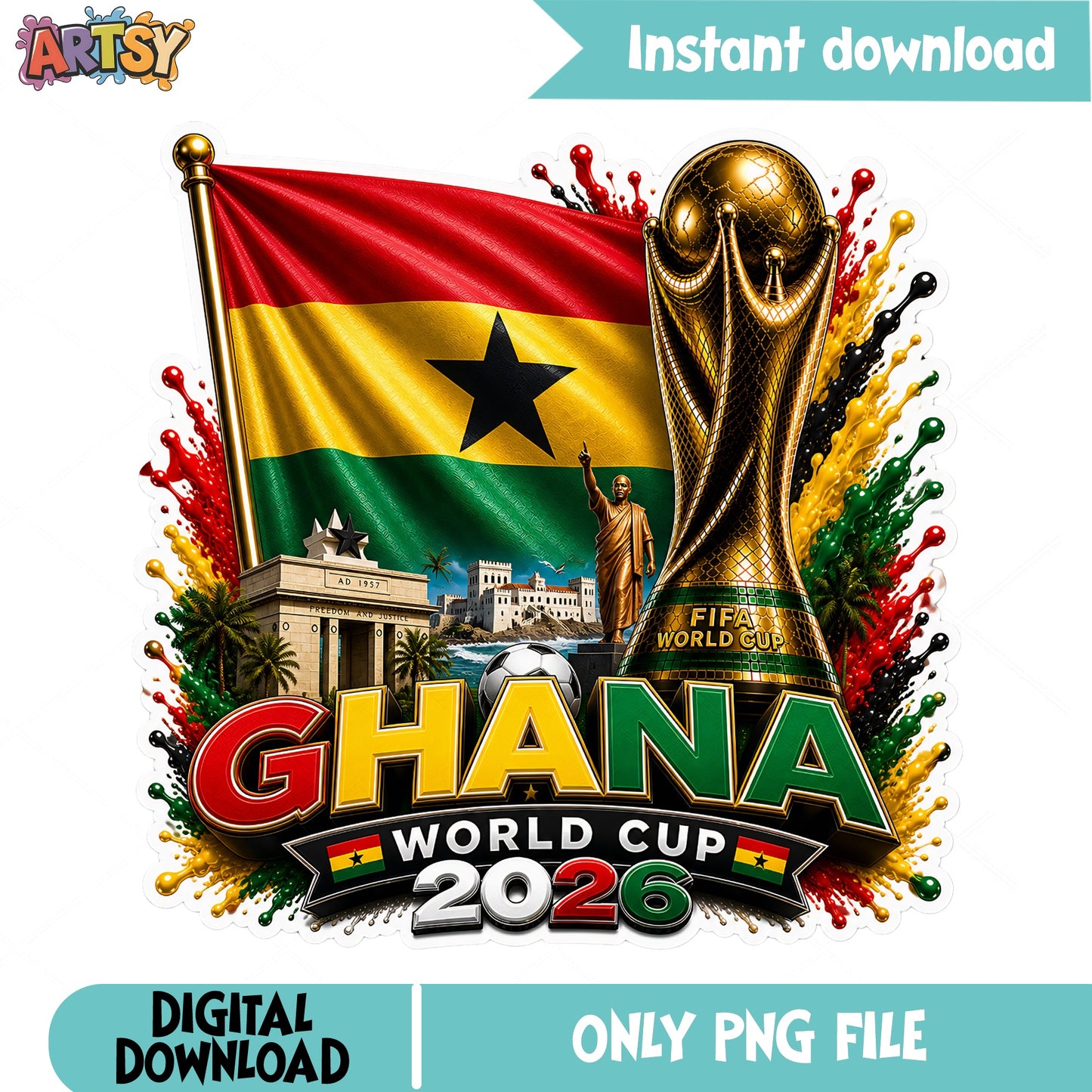 Ghana World Cup 2026 PNG, Ghana Soccer Flag PNG, Football PNG
