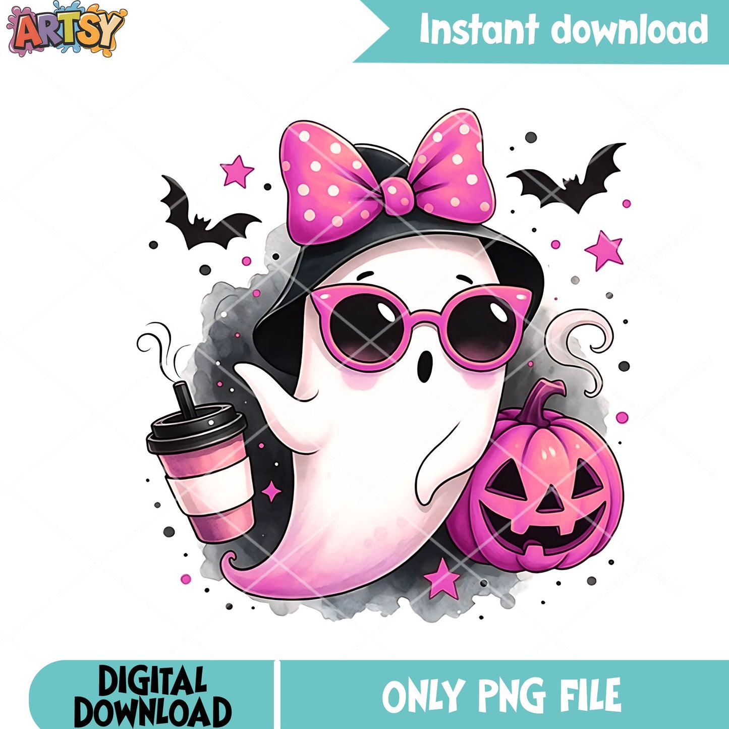Ghost Pink bow tie png, jack o lantern png, halloween scary png