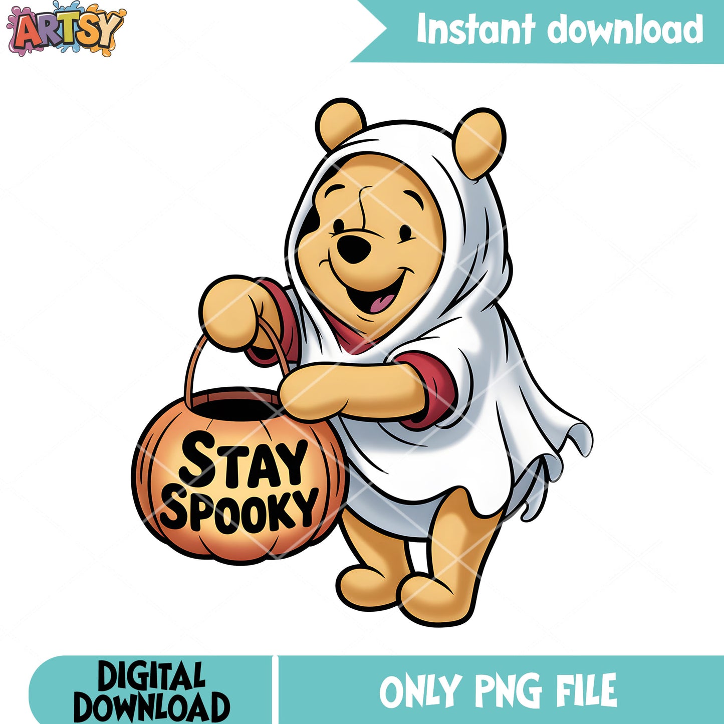 Ghost bear pooh pumpkin png, halloween vibes png, spooky halloween png