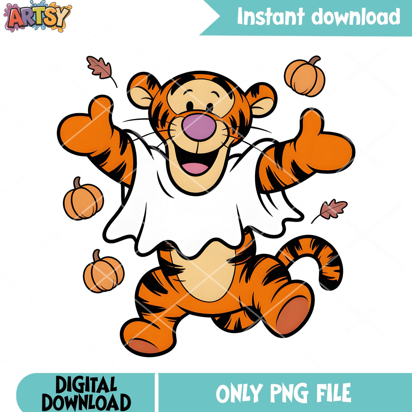 Ghost blanket poster png, halloween pooh bear png, winnie the pooh tiger png