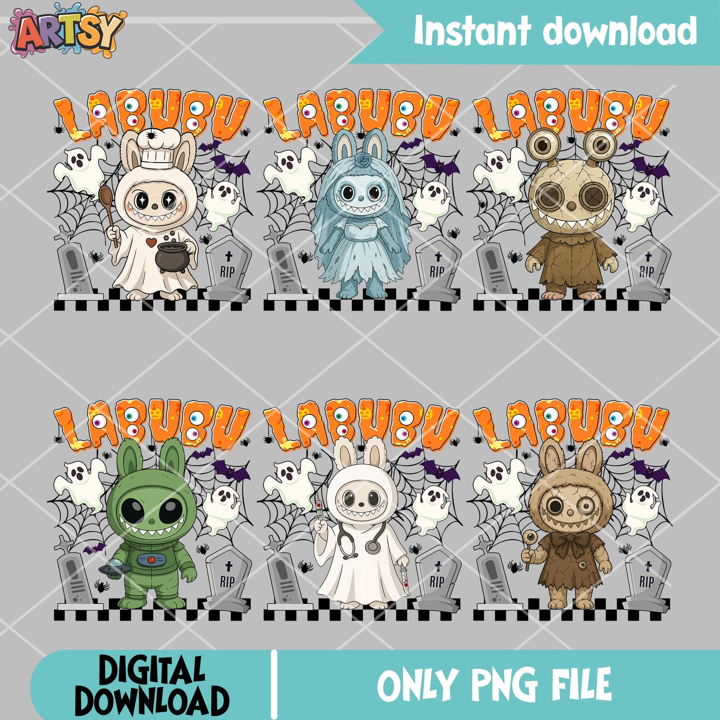 Ghost costume labubu png bundle, labubu costume png, labubu pop mart png